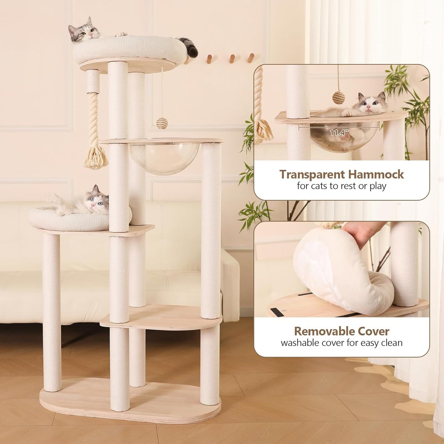 Luxury Cat Tree Tower with Hammocks and Scratching Posts