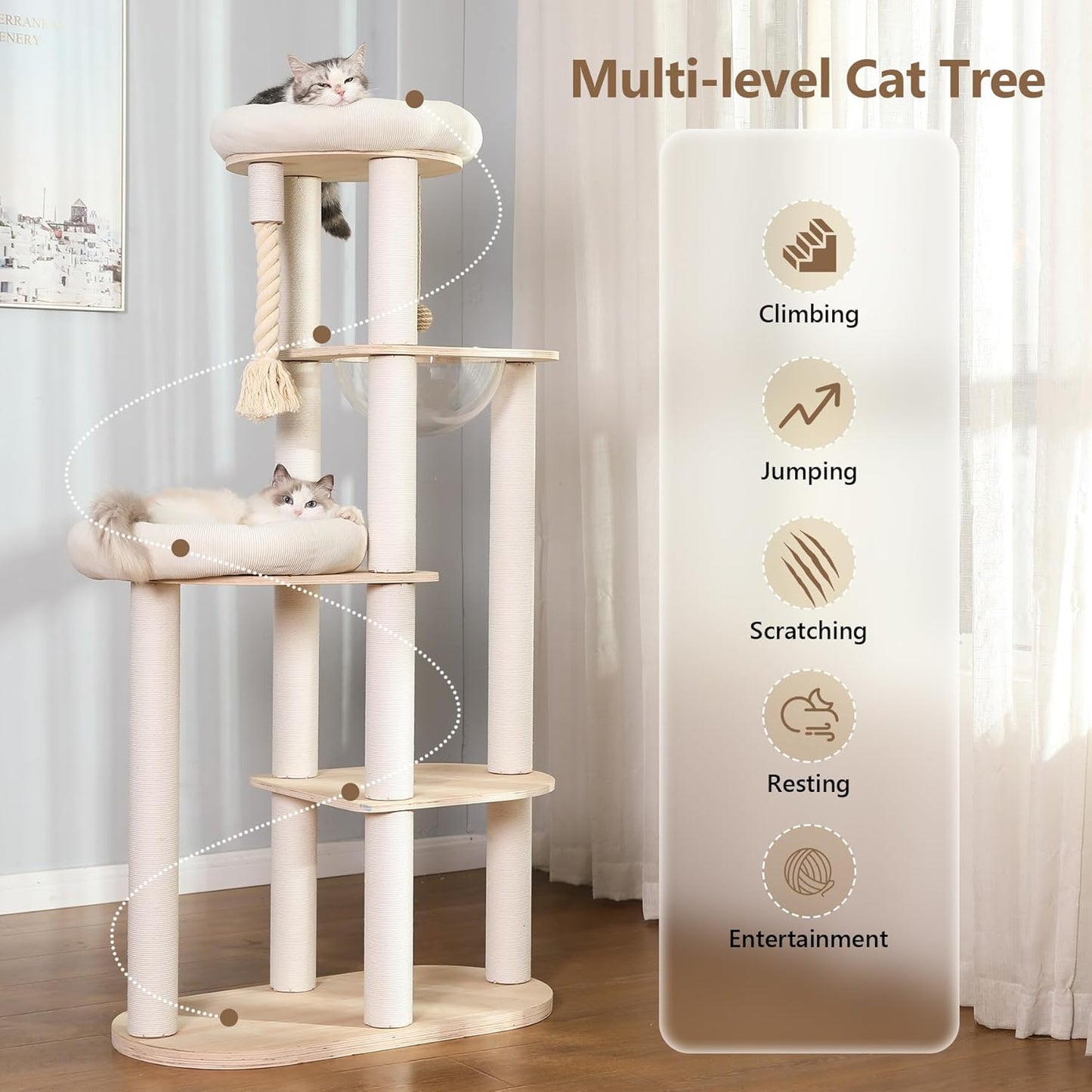 Luxury Cat Tree Tower with Hammocks and Scratching Posts