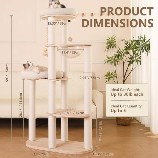 Luxury Cat Tree Tower with Hammocks and Scratching Posts